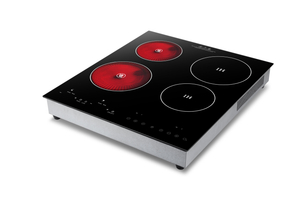 Compatible 4 Burner, Electric Combined 2 Induction and 2 Infrared Cooktop 1800W+1600W+1800W+1300W,220-240v Built-in Glass Ceramic Surface, AM-DF402