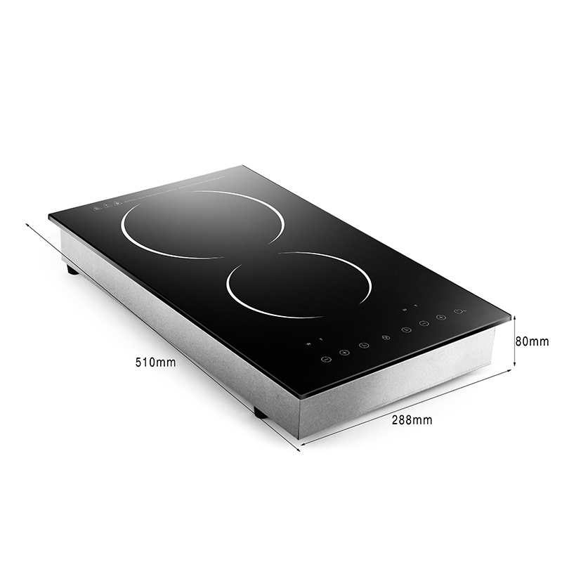 Rapid and Quiet Induction Cooker Black Micro Crystal LED Kitchen Appliance Sensor Touch Aluminum Frame, Double Burner 2300W+2300W, AM-D206