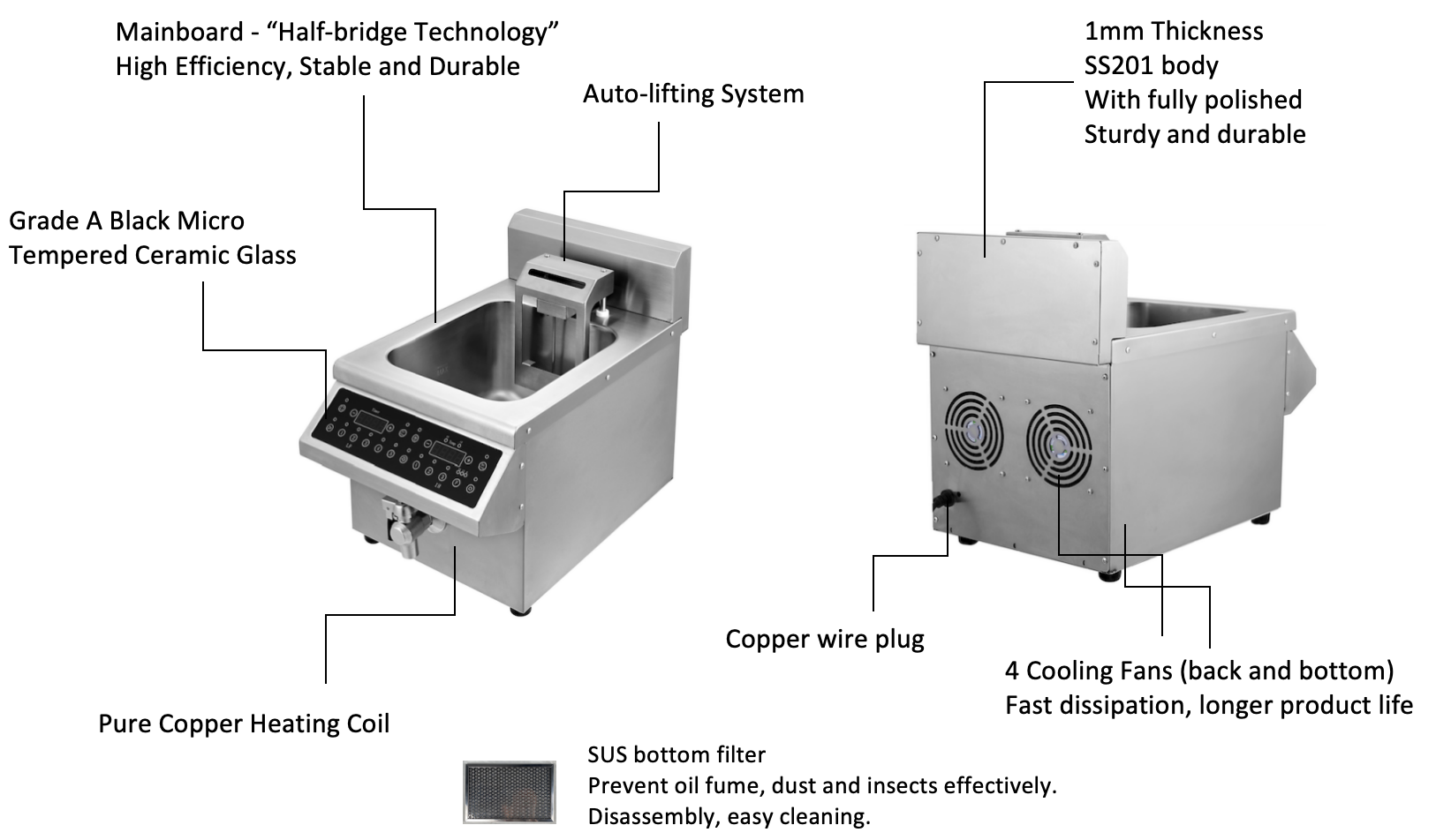 8 Liters/ 2.11 Gallon Touchscreen with Auto-lifting System, Commercial Induction Deep Fryer